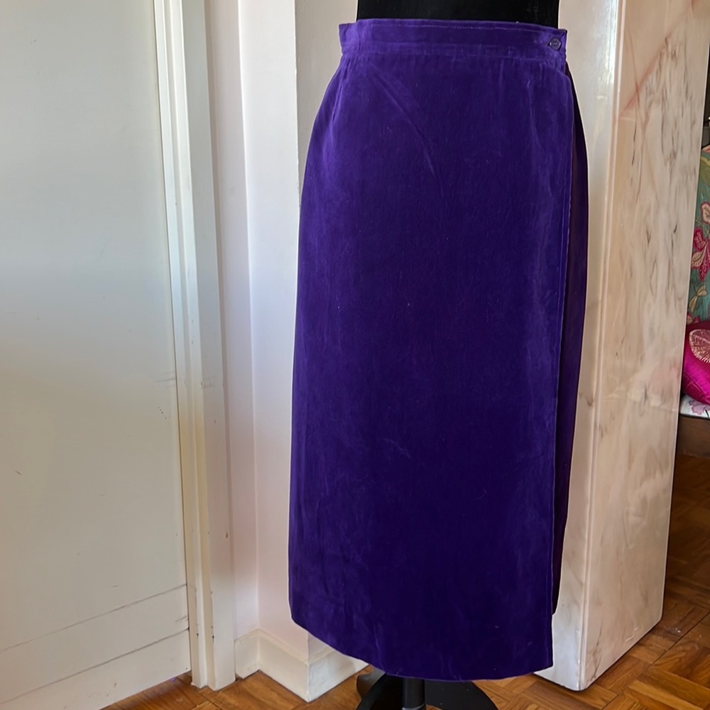 Vintage Yves Saint Laurent Royal Purple Velvet Wrap Skirt Sz 40 EUC